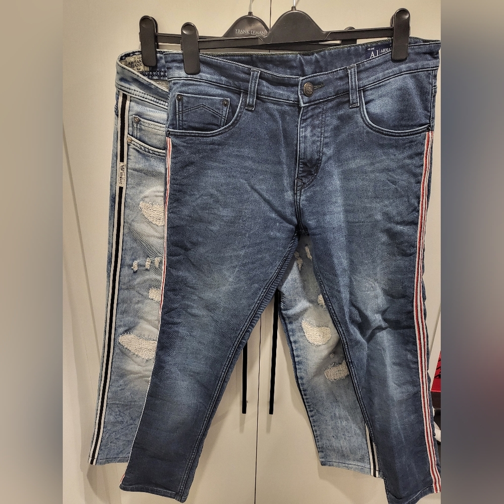 Armani Men's Blue Jeans with Stripes